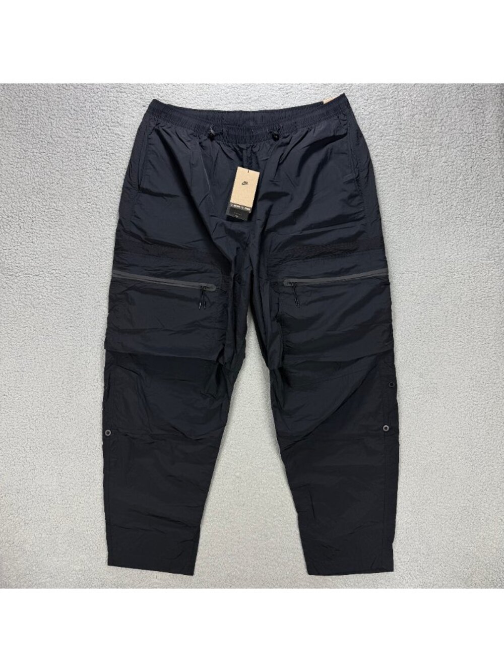 Nike Tech Pants Mens Extra Large Tall XL Black Woven Cargo Loose Fit Taper Track